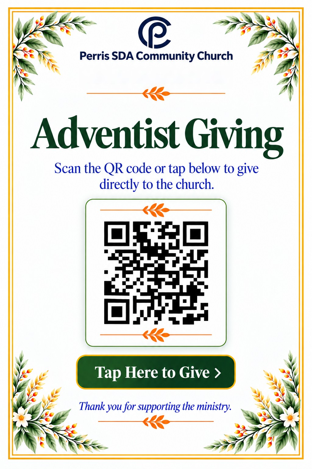 Adventist Giving: scan the QR code or tap to give